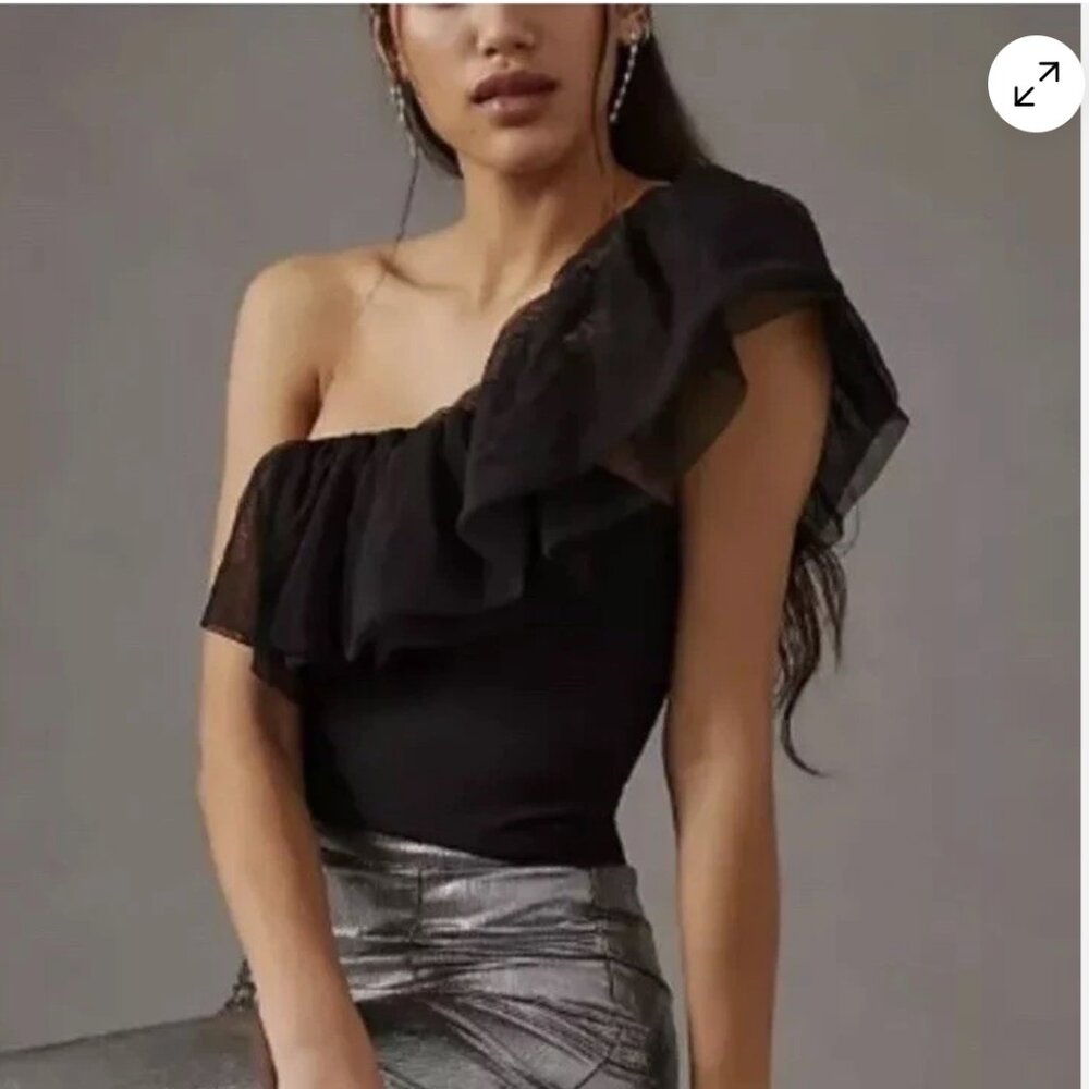 Sunday in Brooklyn x Anthropologie One-Shoulder Tulle Tank in Black (size M)
